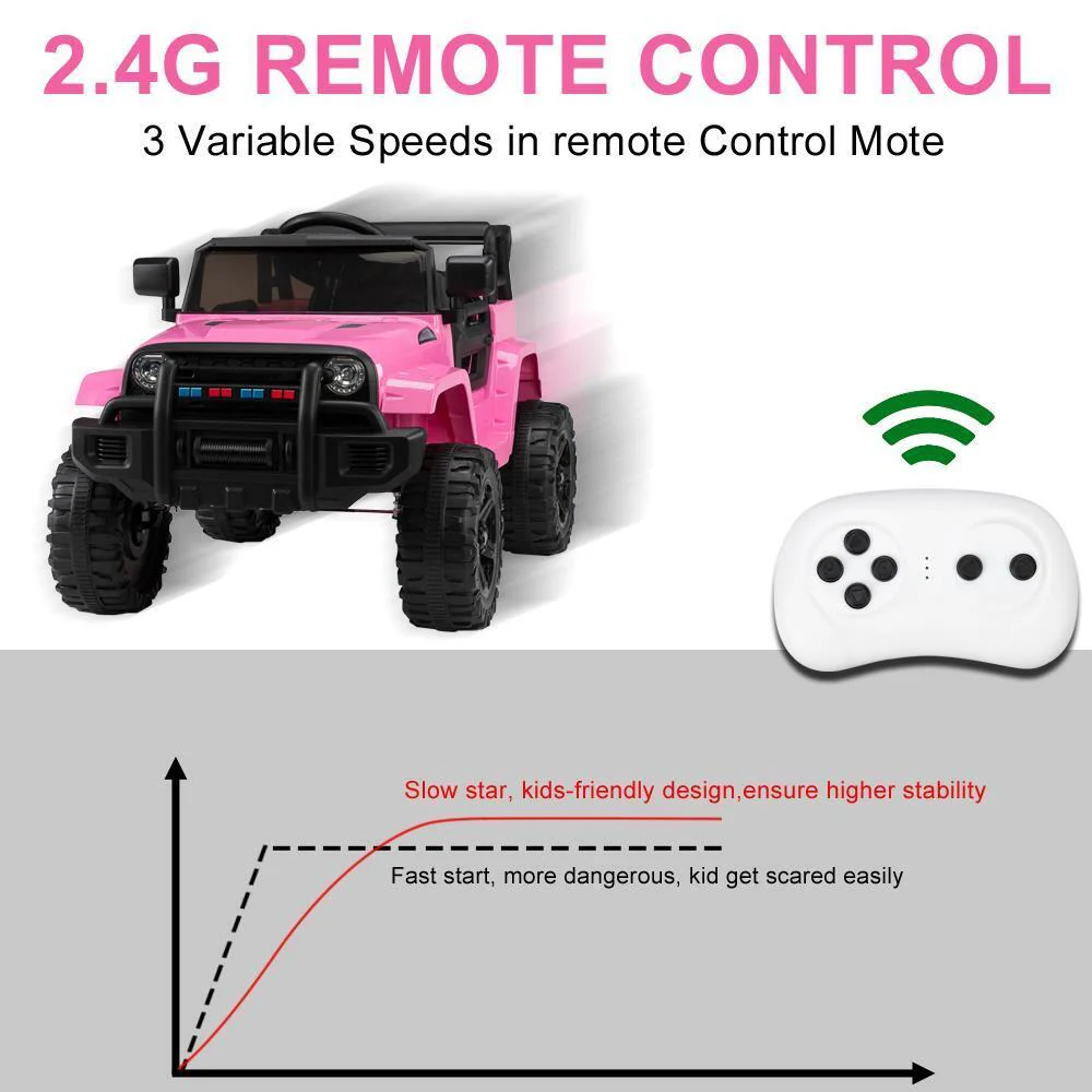 Electric 3-Speed Ride-On Car for Kids with Remote Control - Pink - Image 8