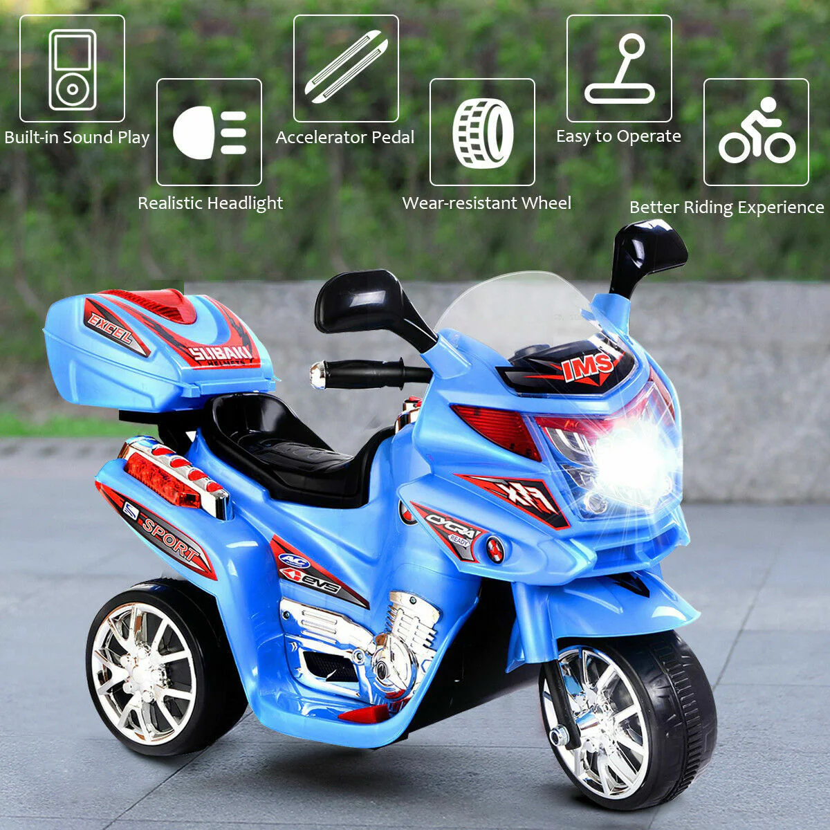 Electric 3-Wheel Motorcycle for Kids - Battery-Powered Outdoor Toy Bike - Image 2