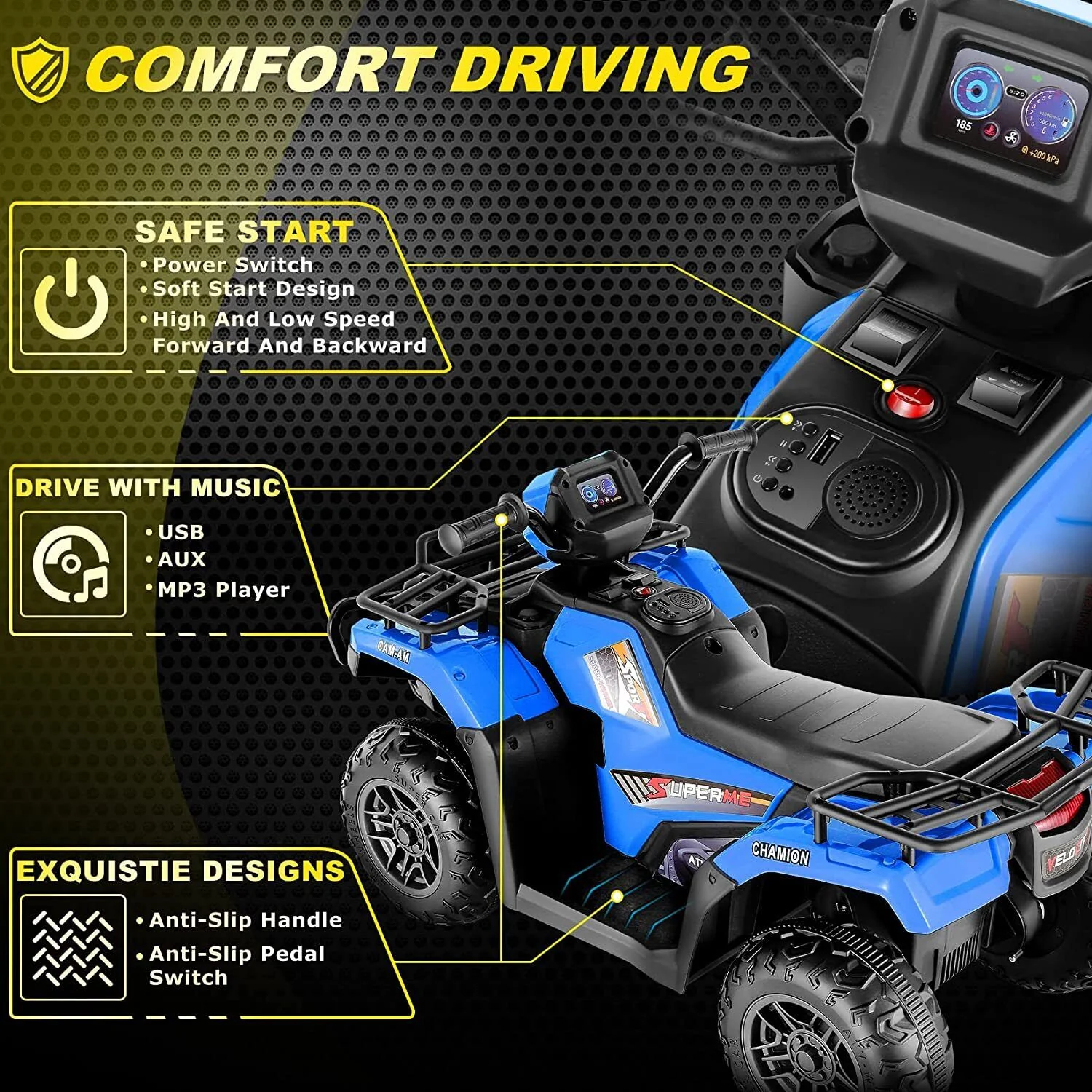 Electric 4-Wheeler ATV Quad for Kids with LED Lights, USB and MP3 Compatibility - Ideal for Boys and Girls - Image 26