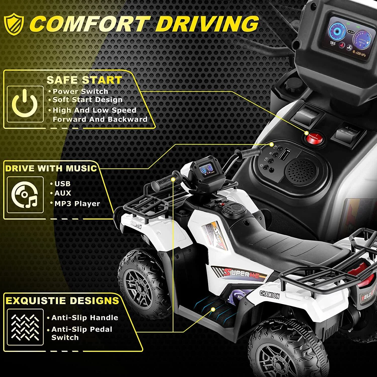 Electric 4-Wheeler ATV Quad for Kids with LED Lights, USB and MP3 Compatibility - Ideal for Boys and Girls - Image 52