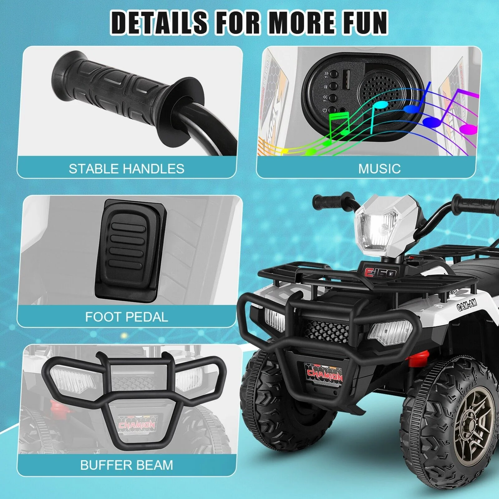 Electric 4-Wheeler ATV Quad for Kids with LED Lights, USB and MP3 Player - Suitable for Girls and Boys Aged 3-8 Years - Image 6
