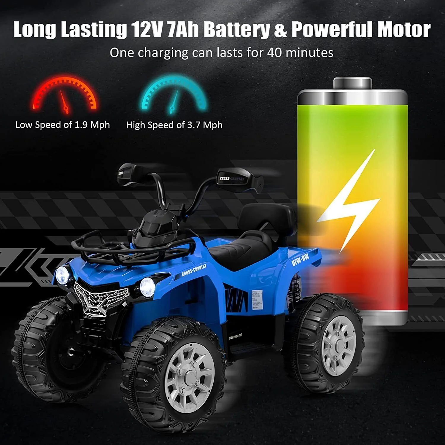 Electric 4-Wheeler ATV Quad Ride On Car for Kids with LED Lights and MP3 Player - 2 Speeds - Image 4