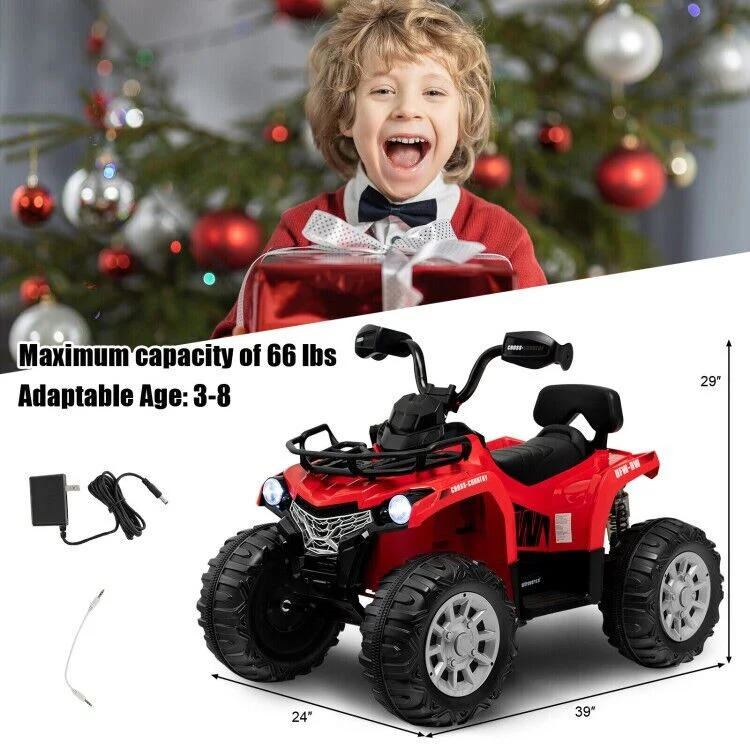Electric 4-Wheeler Quad Car for Kids with MP3 and Headlights - Red - Image 5