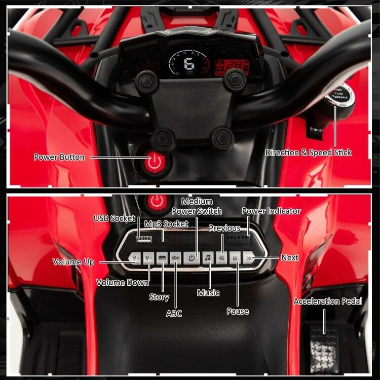 Electric 4-Wheeler Quad Car for Kids with MP3 and Headlights - Red - Image 8