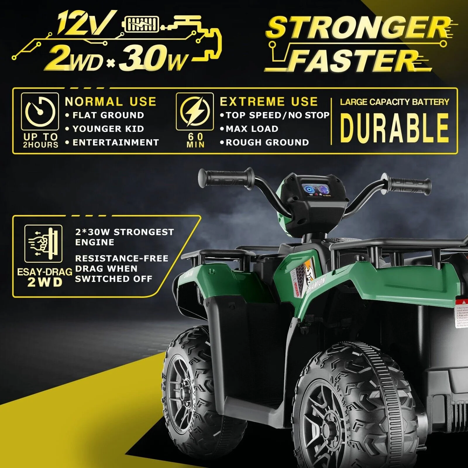 Electric 4-Wheeler Quad Car for Kids with MP3 & Light - 12V Battery Powered - Image 11