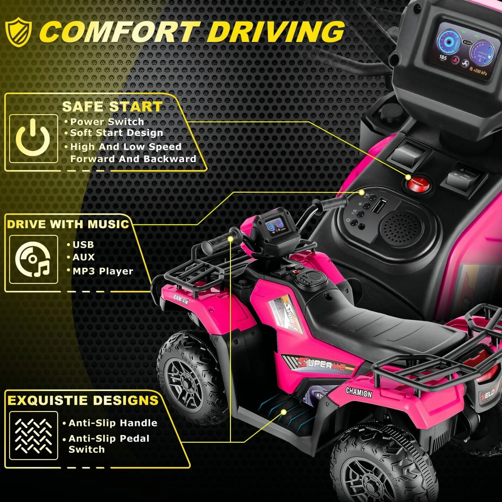 Electric 4-Wheeler Quad Car for Kids with MP3 & Light - 12V Battery Powered - Image 32