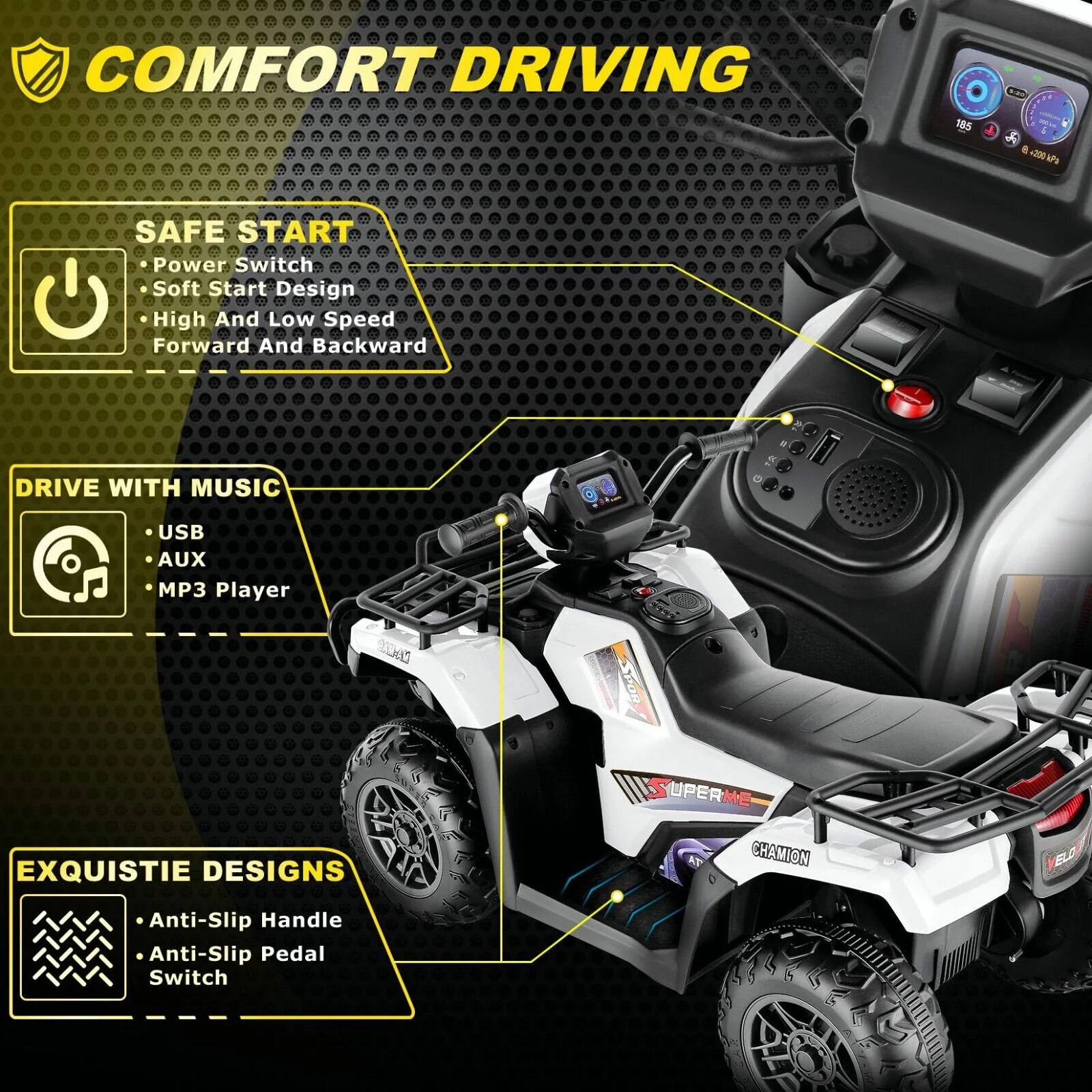 Electric 4-Wheeler Quad Car for Kids with MP3 & Light - 12V Battery Powered - Image 42