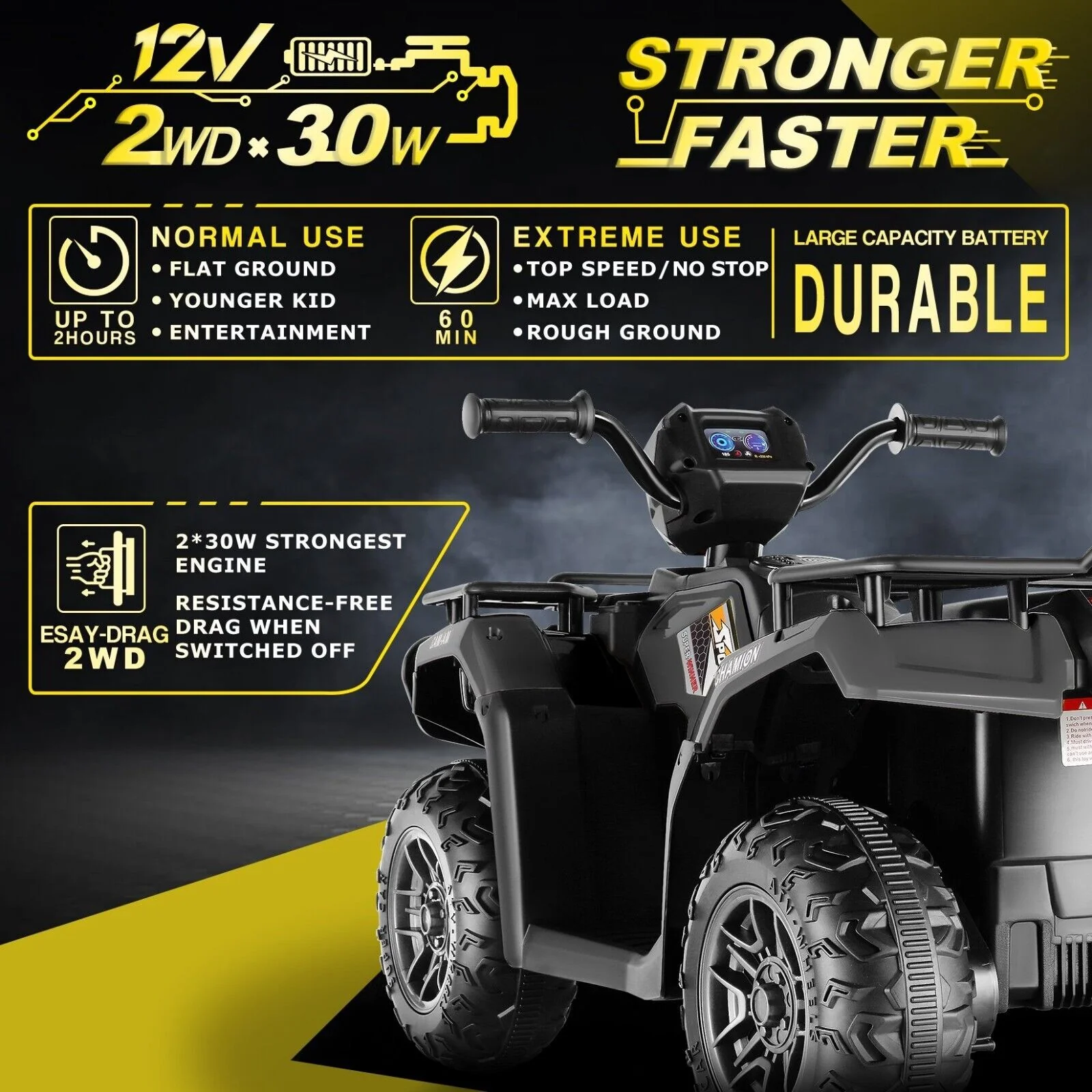 Electric 4-Wheeler Quad for Kids with 12V Battery, AUX Port, and USB - Image 8