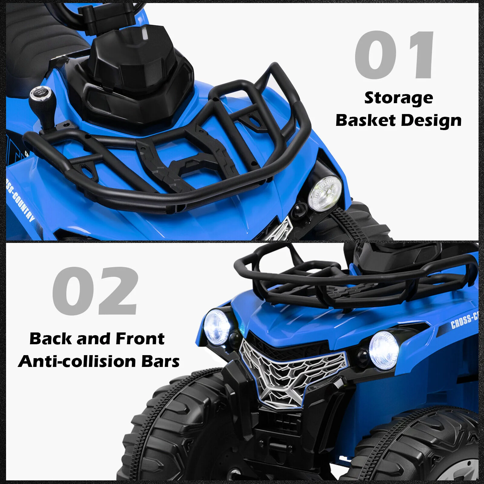 Electric 4-Wheeler Quad for Kids with 2 Speeds, Mp3 Player, and Headlights - Blue - Image 8