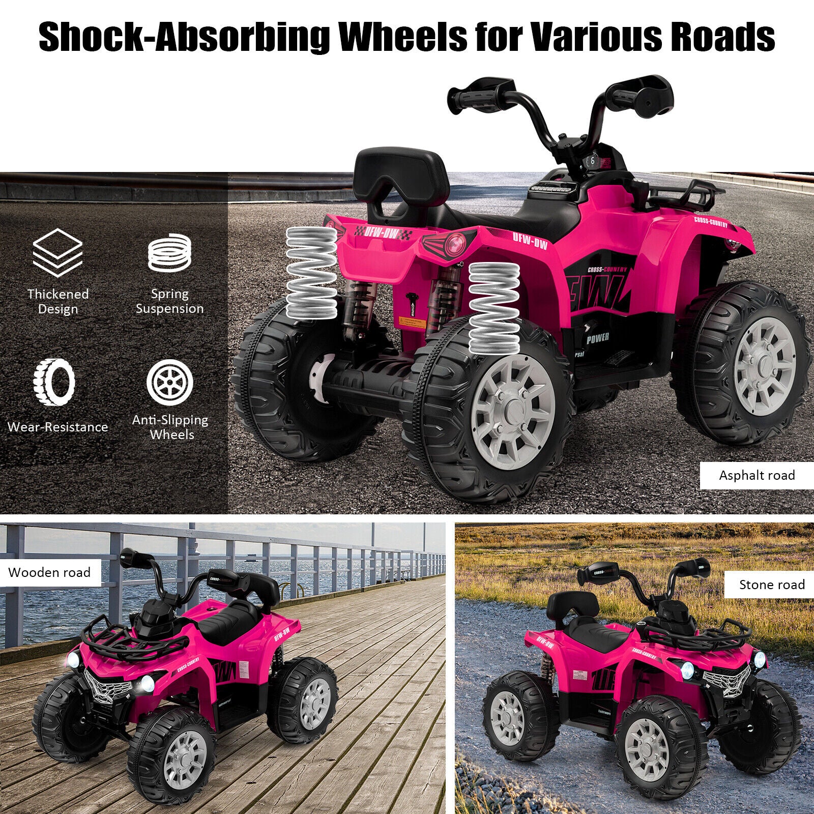 Electric 4-Wheeler Quad for Kids with 2 Speeds, Mp3 Player, and Headlights - Pink - Image 6
