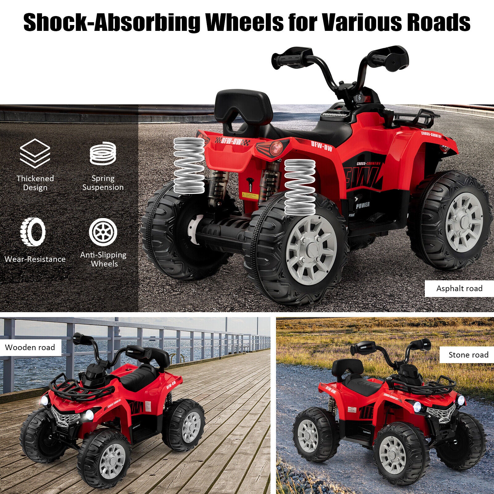 Electric 4-Wheeler Quad for Kids with 2 Speeds, MP3 Player, and Headlights - Red - Image 5