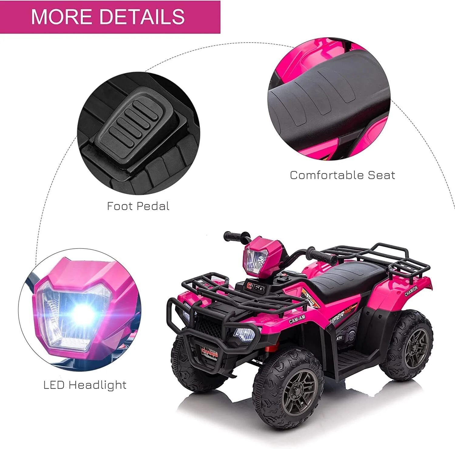 Electric 4-Wheeler Quad for Kids with MP3 and Headlights - 2 Speeds, Pink - Image 14