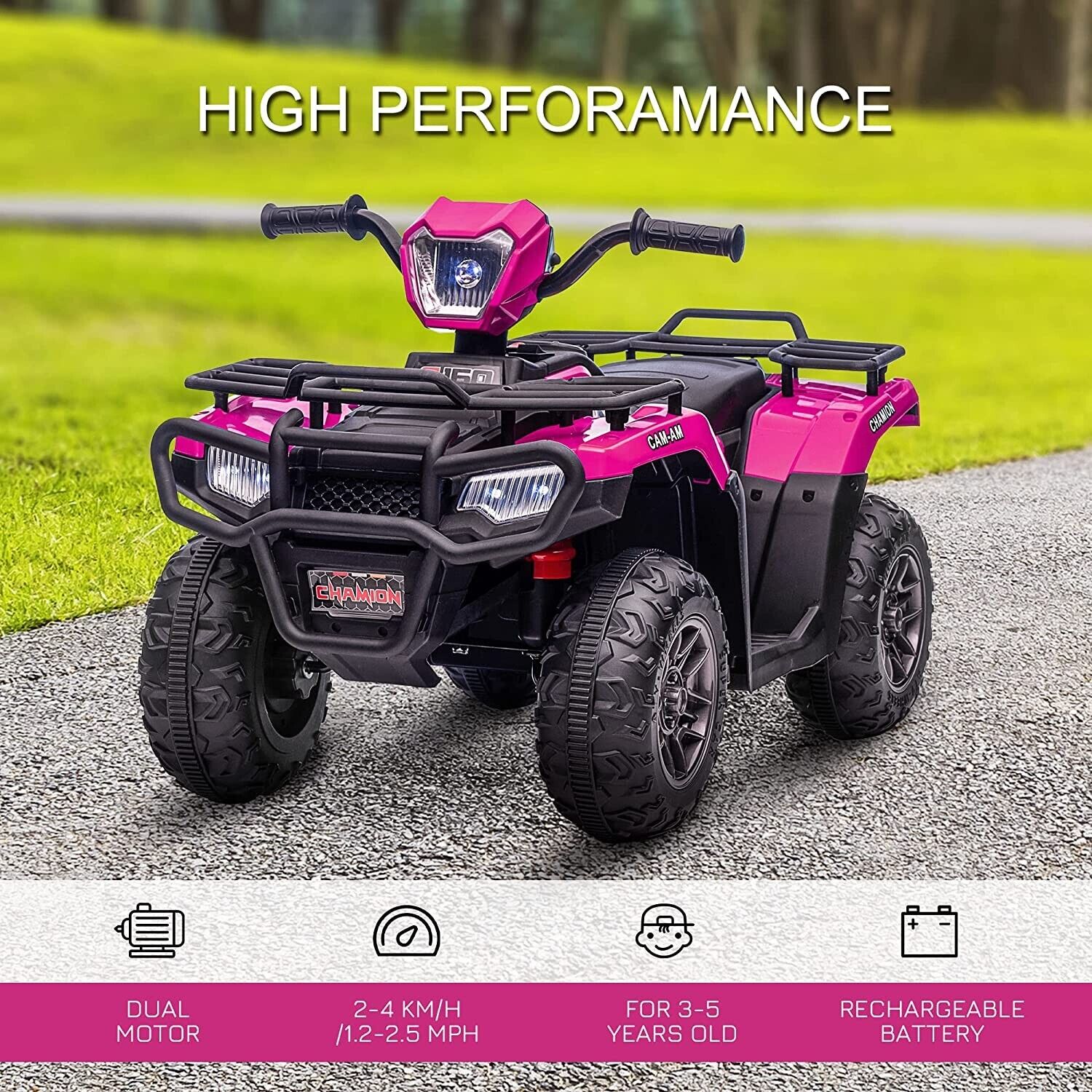 Electric 4-Wheeler Quad for Kids with MP3 and Headlights - 2 Speeds, Pink - Image 20