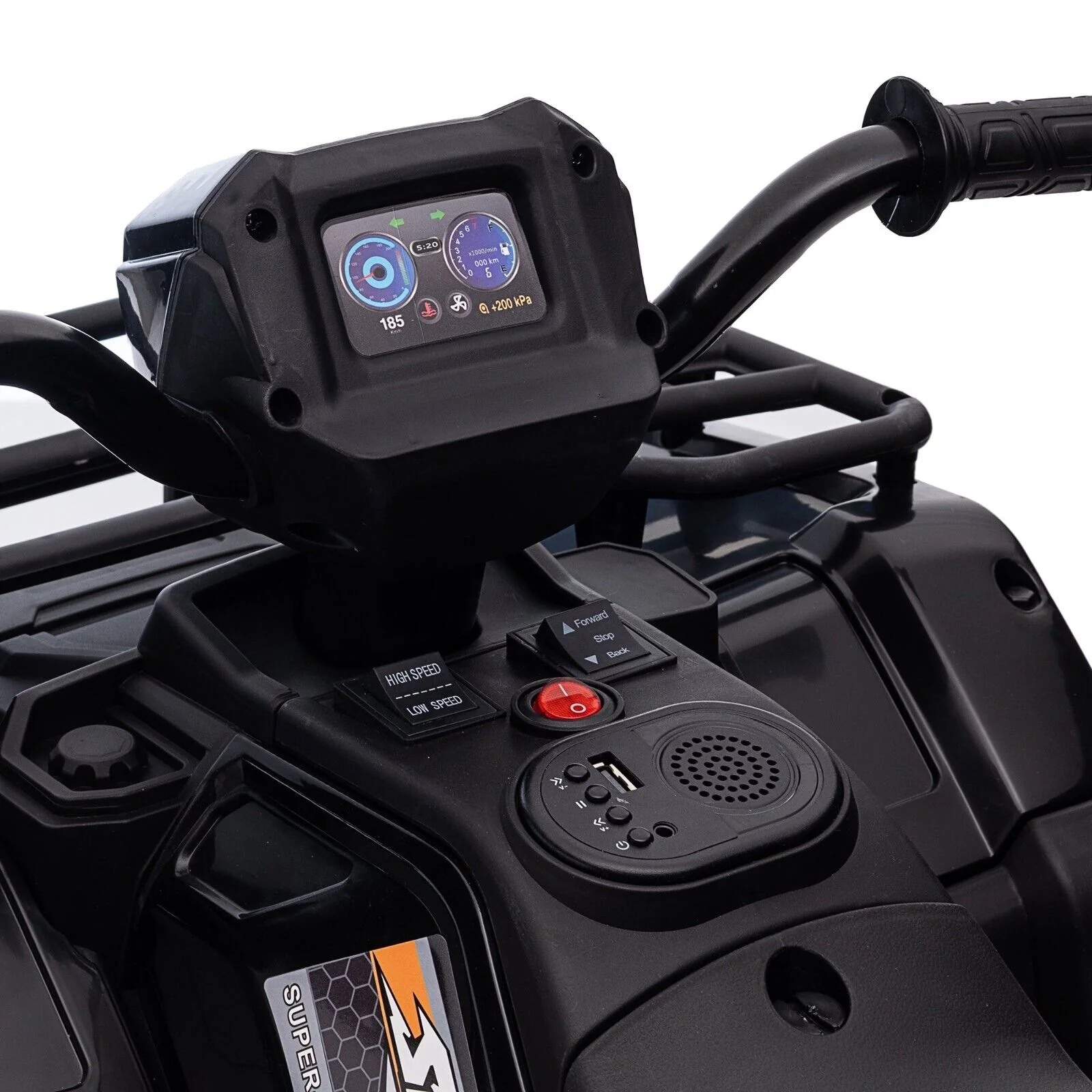 Electric 4-Wheeler Quad for Kids with MP3 & Headlights - 2 Speeds, 12V, Black - Image 7