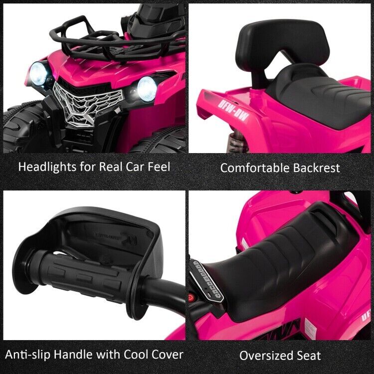 Electric 4-Wheeler Ride On ATV Quad for Kids with MP3 and Headlight in Pink - Image 4