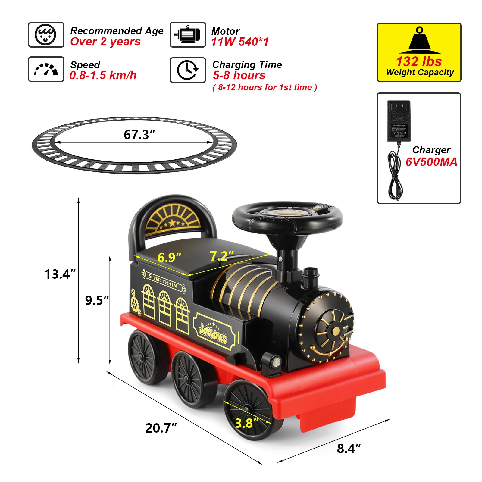 6V Electric Kids Ride-On Train with Track, Lights, Sounds, and Storage Seat Toy Car - Image 23