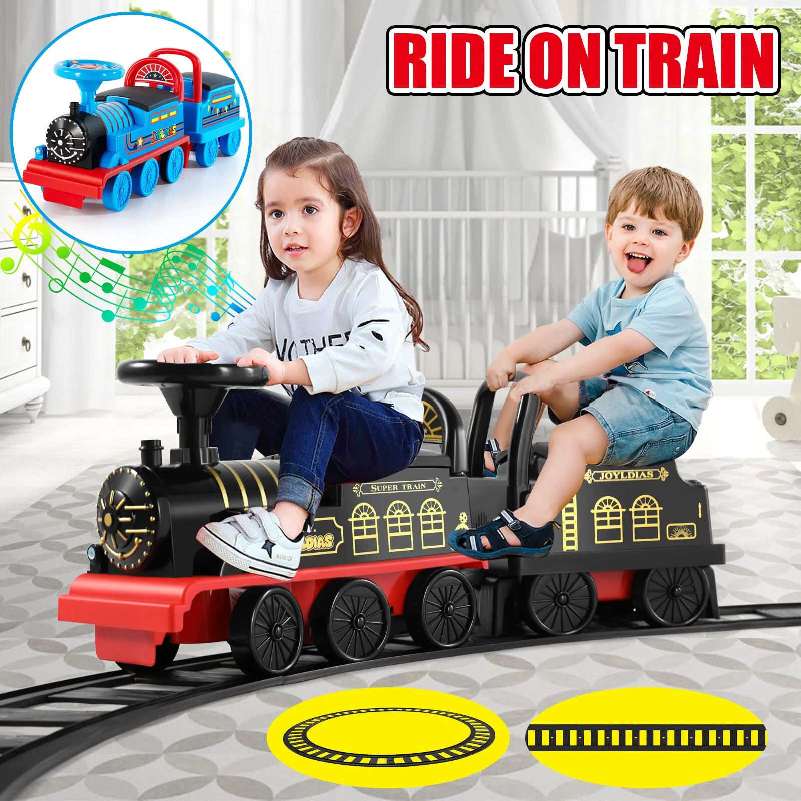 6V Electric Kids Ride-On Train with Track, Lights, Sounds, and Storage Seat Toy Car - Image 8
