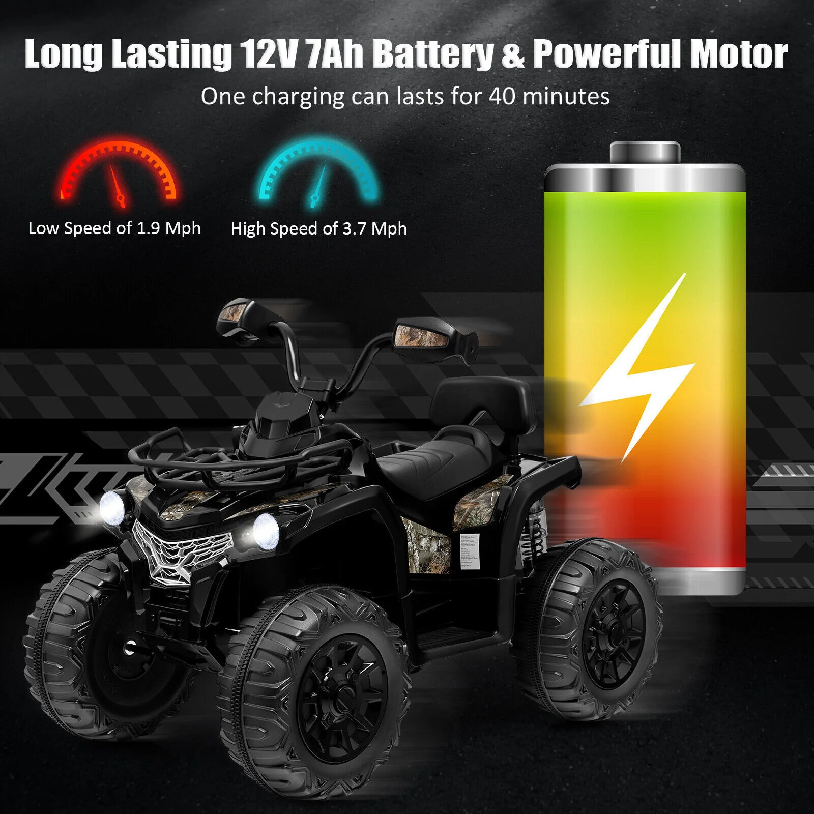 Electric ATV 4-Wheeler Quad Car Toy for Kids - 12V, 2 Speeds, MP3, Headlights - Image 5