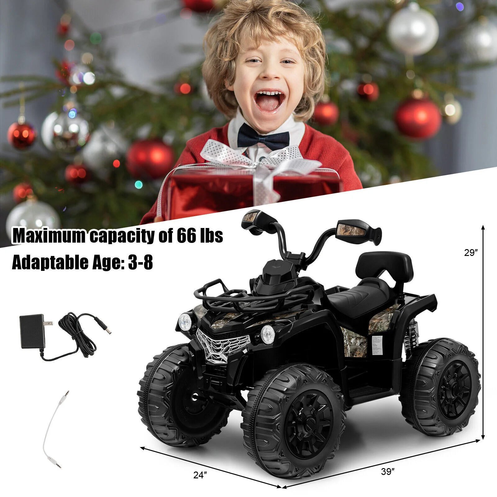 Electric ATV 4-Wheeler Quad Car Toy for Kids - 12V, 2 Speeds, MP3, Headlights - Image 7