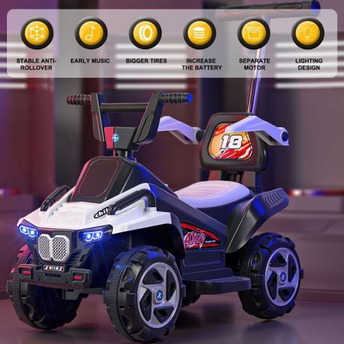 Electric ATV Quad 6V Ride-On Toy Car for Kids with LED Headlights - White - Image 9