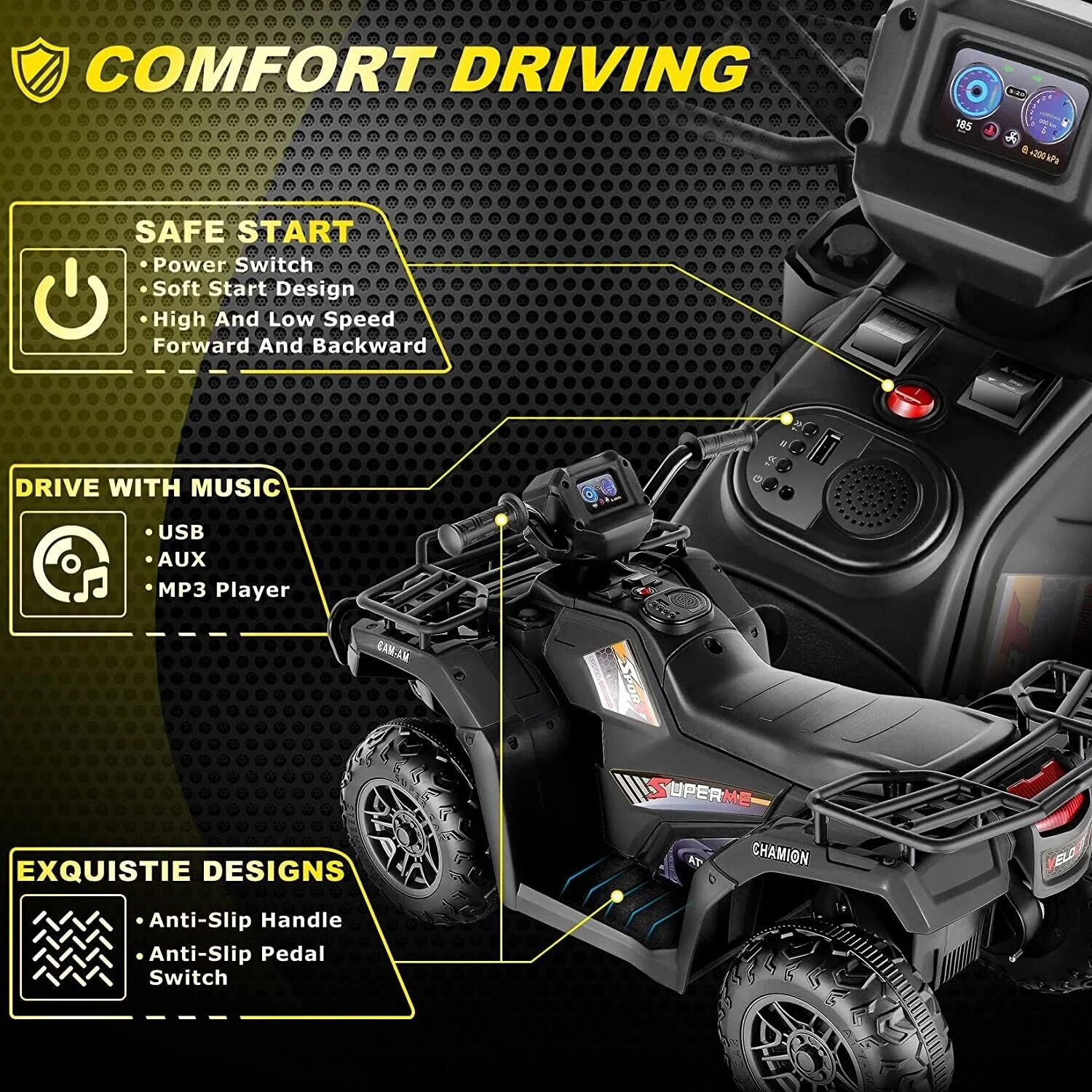 Electric ATV Quad for Kids with 12V Battery, LED Lights, AUX and USB Inputs - Image 6