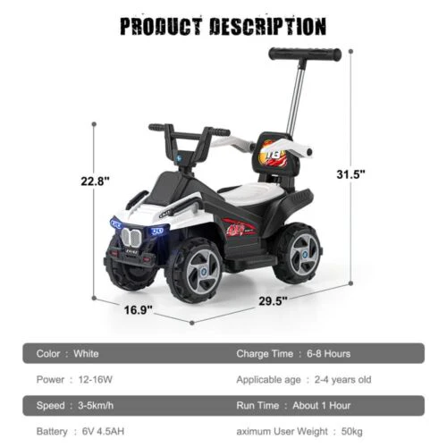 Electric ATV Ride-On Quad Car for Kids with LED Headlights and Bluetooth Connectivity - Image 3