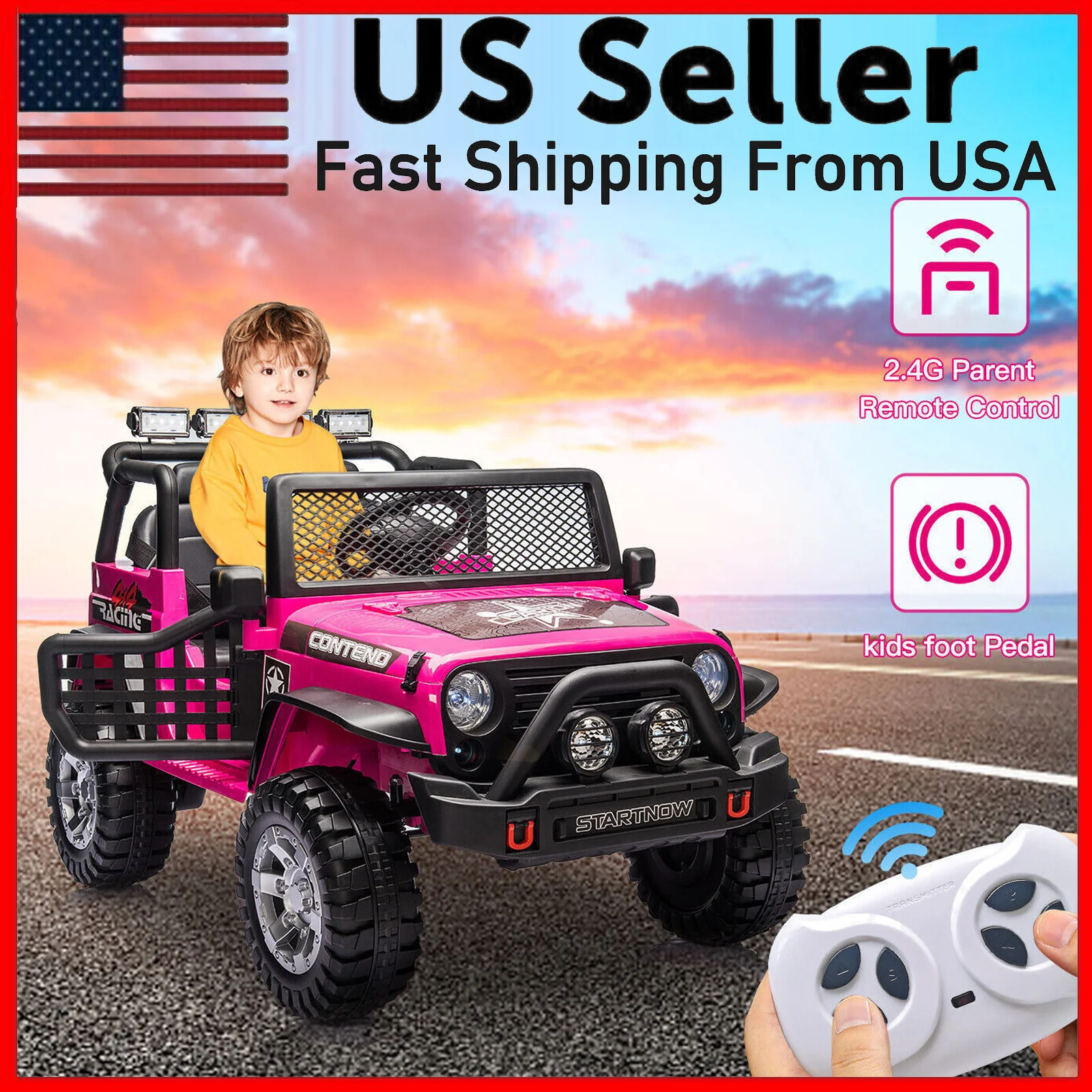 12V Electric Kids Ride-On Jeep Toy Car with Bluetooth and Remote Control, Pink Battery-Powered