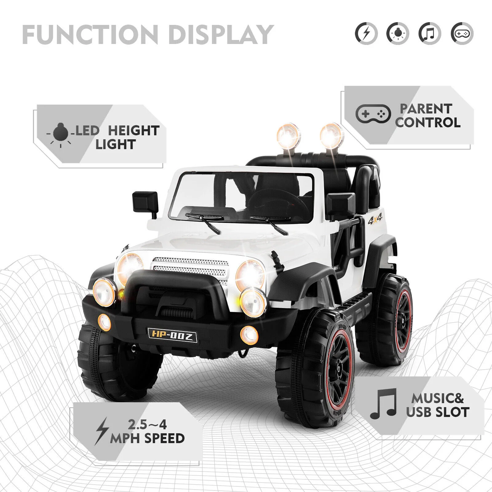 Electric Battery Kids Ride-On Car Truck with LED Lights, MP3 Player, and Remote Control - White - Image 5