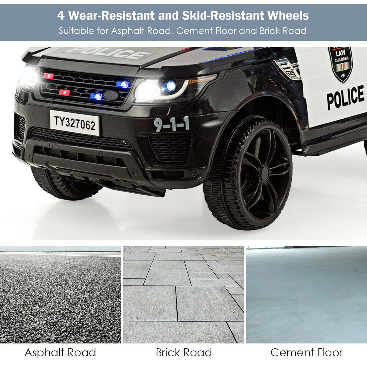 Electric Bluetooth Ride On Police Car for Kids with Remote Control - 12V - Image 11