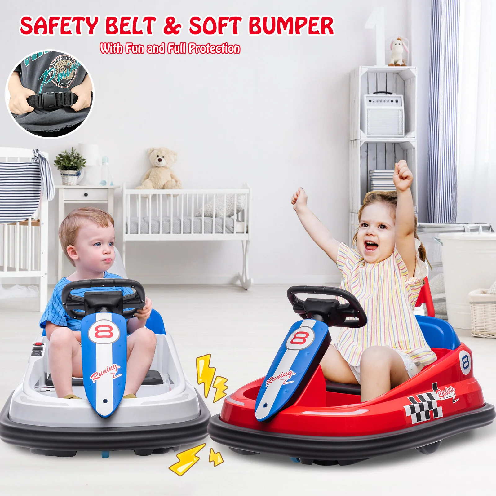 6V Electric Kids Ride-On Bumper Car with 2 Speeds, 360° Spin, and Safety Belts - Image 7
