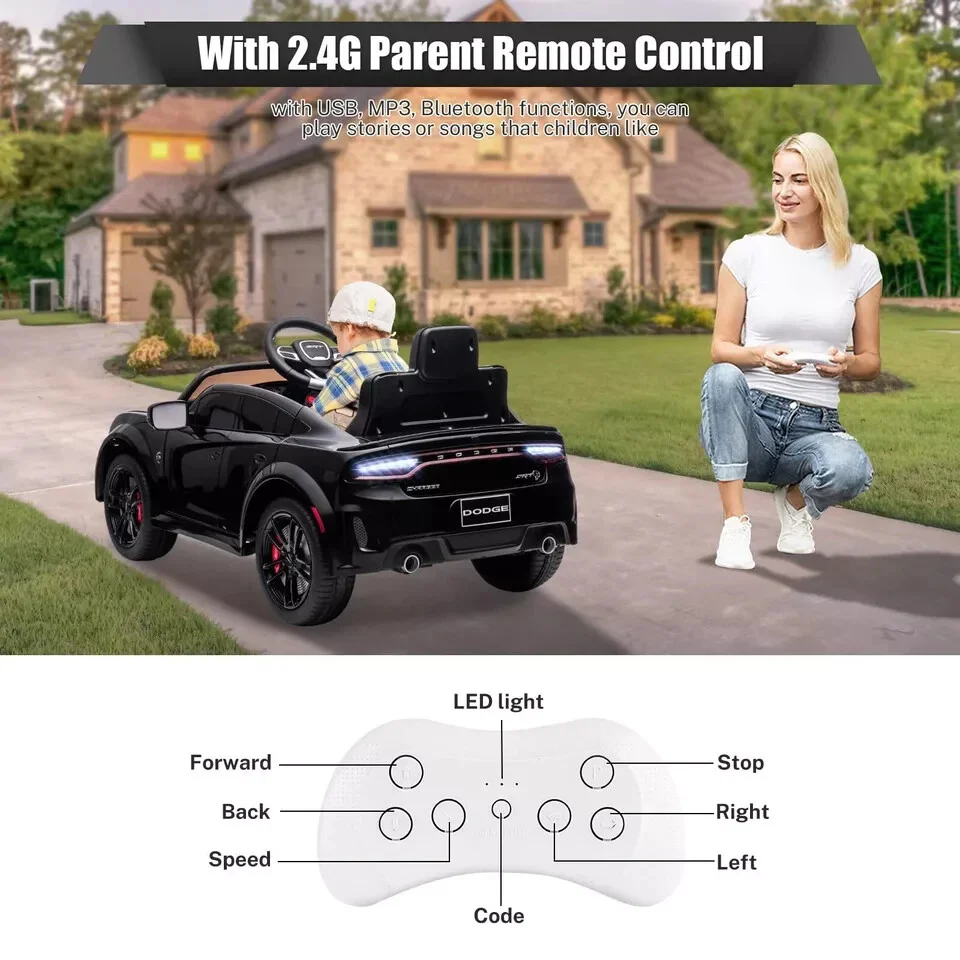 Licensed Electric Ride-On Dodge Charger SRT Hellcat Car for Kids - Image 2