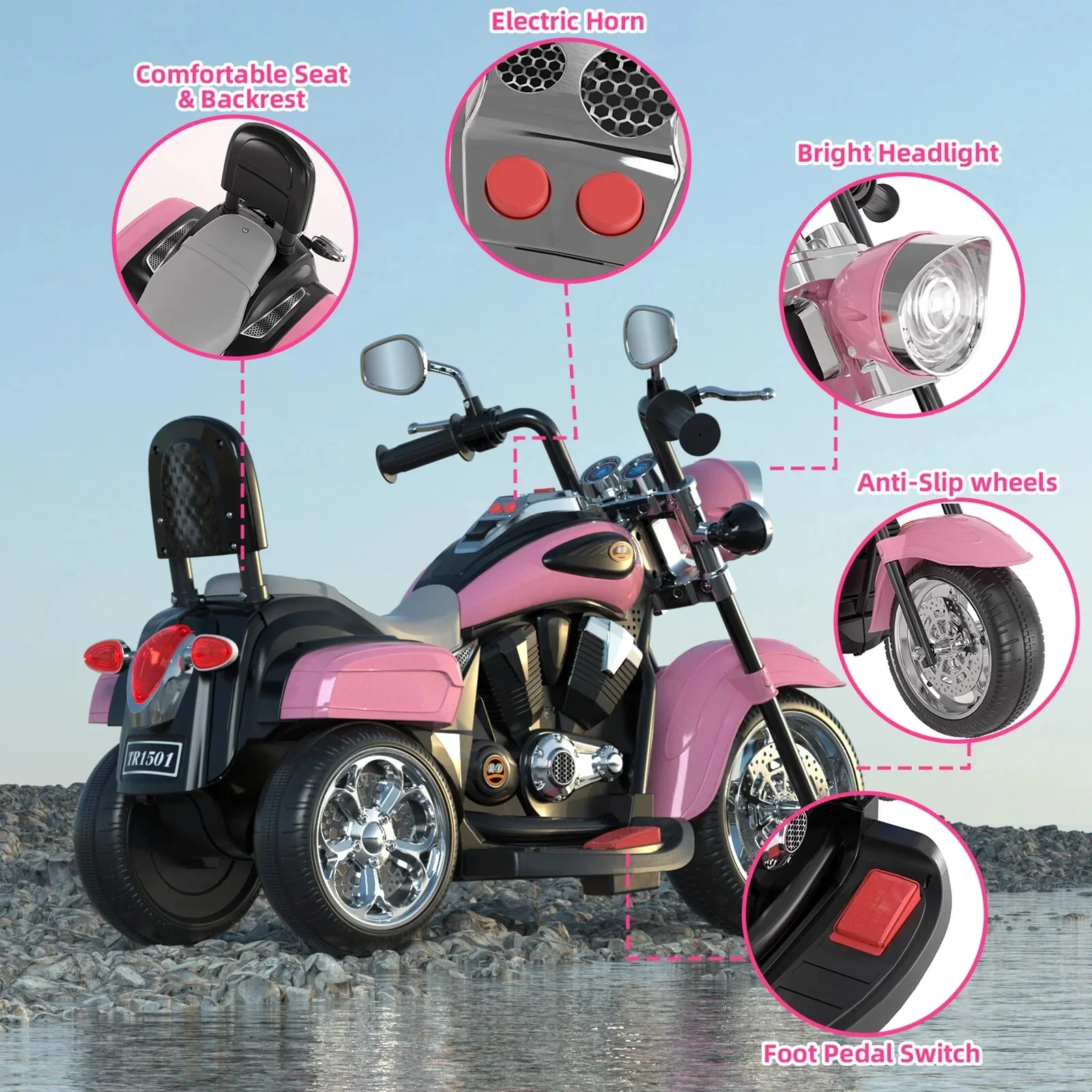 Battery-Powered Pink Electric Ride-On Motorcycle for Kids - Image 7
