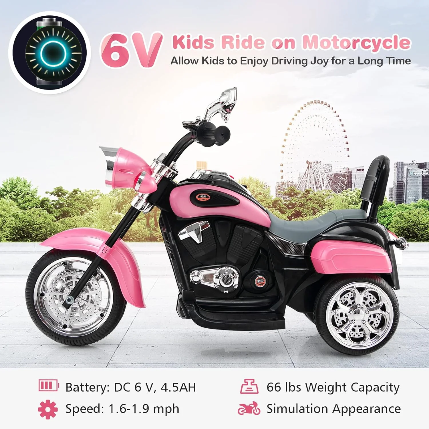 Battery-Powered Pink Kids Motorcycle Ride-On Toy - Image 3