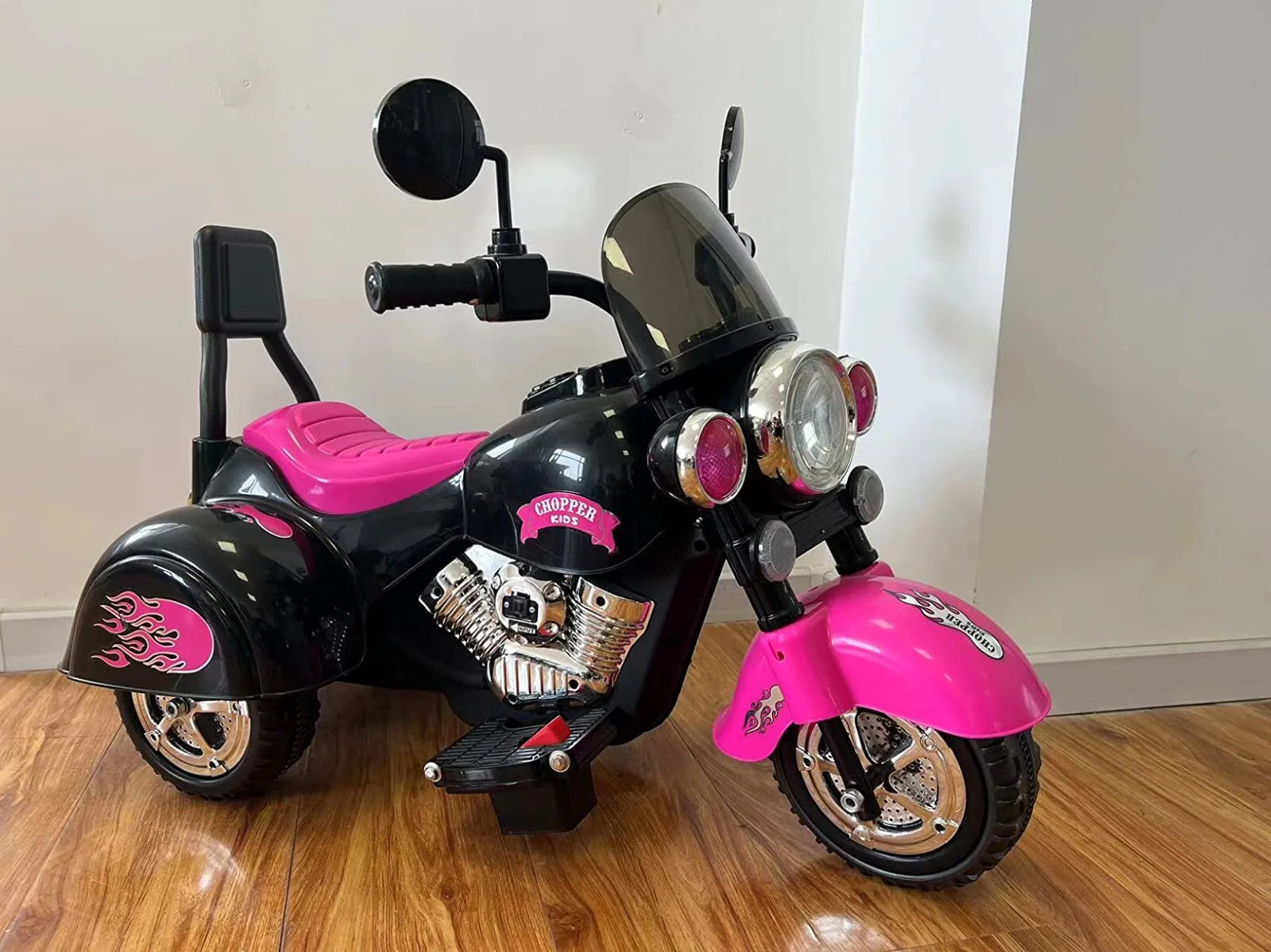 Electric Pink Ride-On Battery-Powered Kids Motorcycle Chopper - Image 8