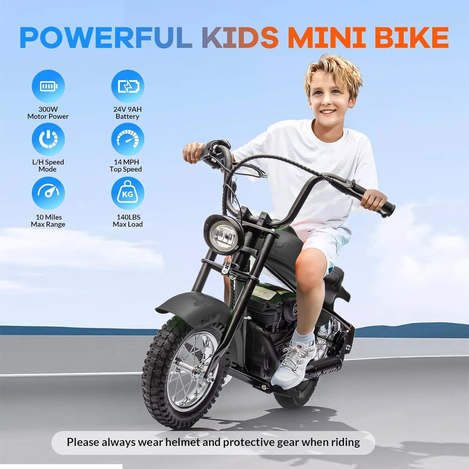 24V Electric Kids Dirt Bike Motorcycle with 300W Motor, 2 Speeds and 12" Tires - Image 4