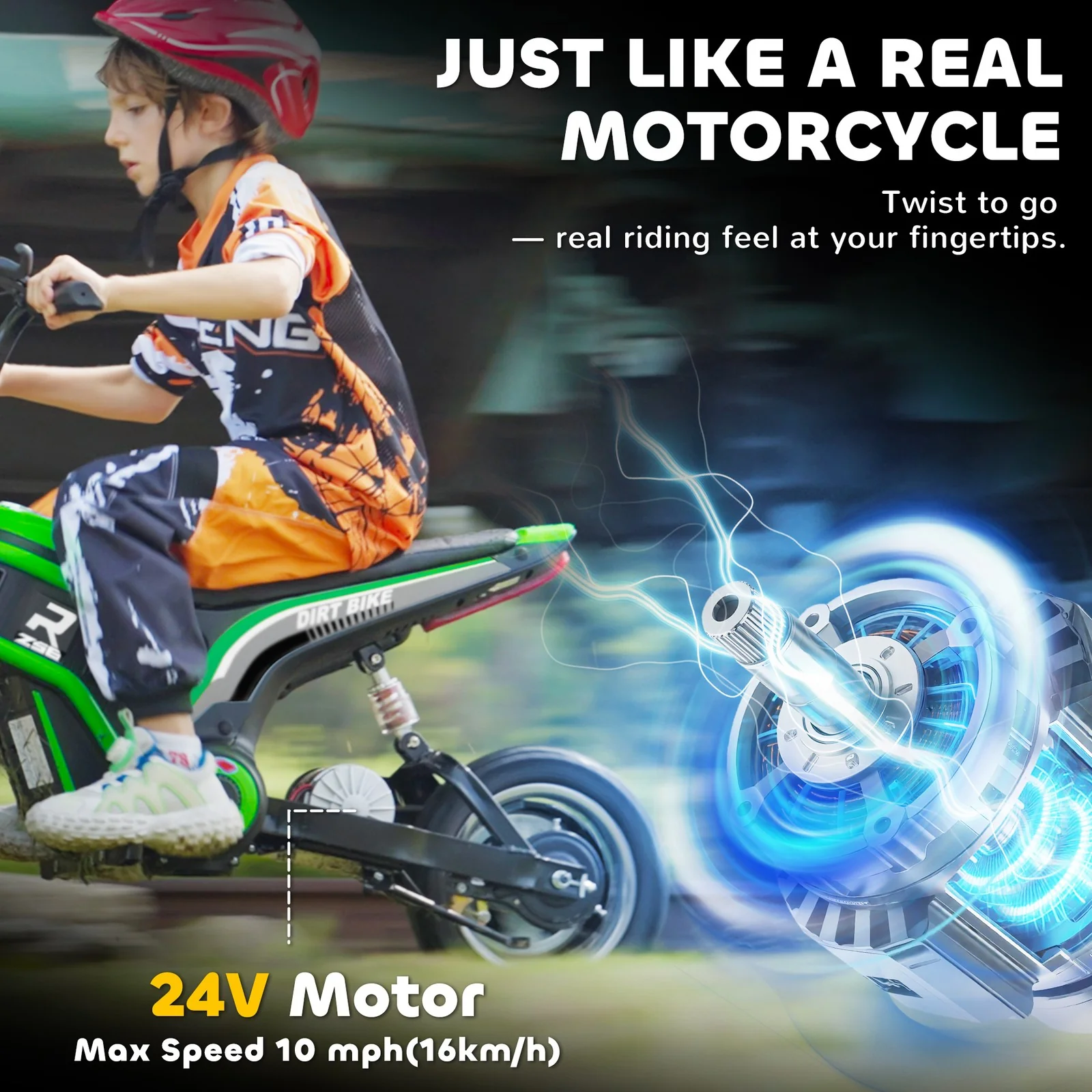 24V 350W Off-Road Electric Motorcycle with Twist Grip Throttle, Speeds up to 15 MPH - Image 5