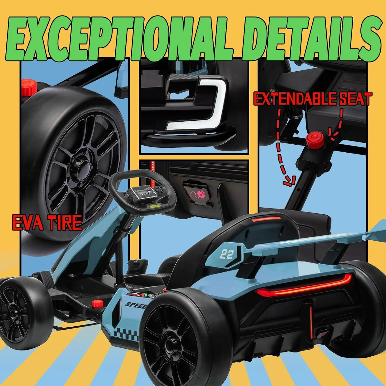 Electric Drift Kart with Adjustable Seat 24V Outdoor Ride-On Toy with 4 Speed Modes - Image 21