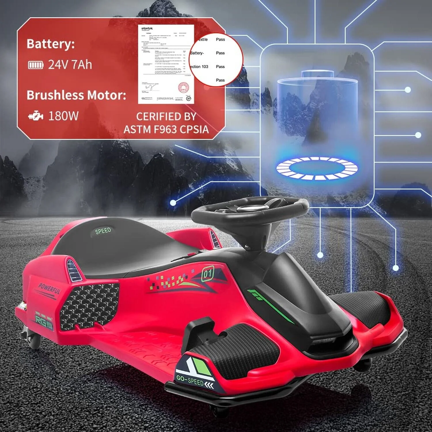 Electric Drifting Go-Kart for Kids - 24V Ride-On Car with Speeds Up to 7.5 mph - Image 3