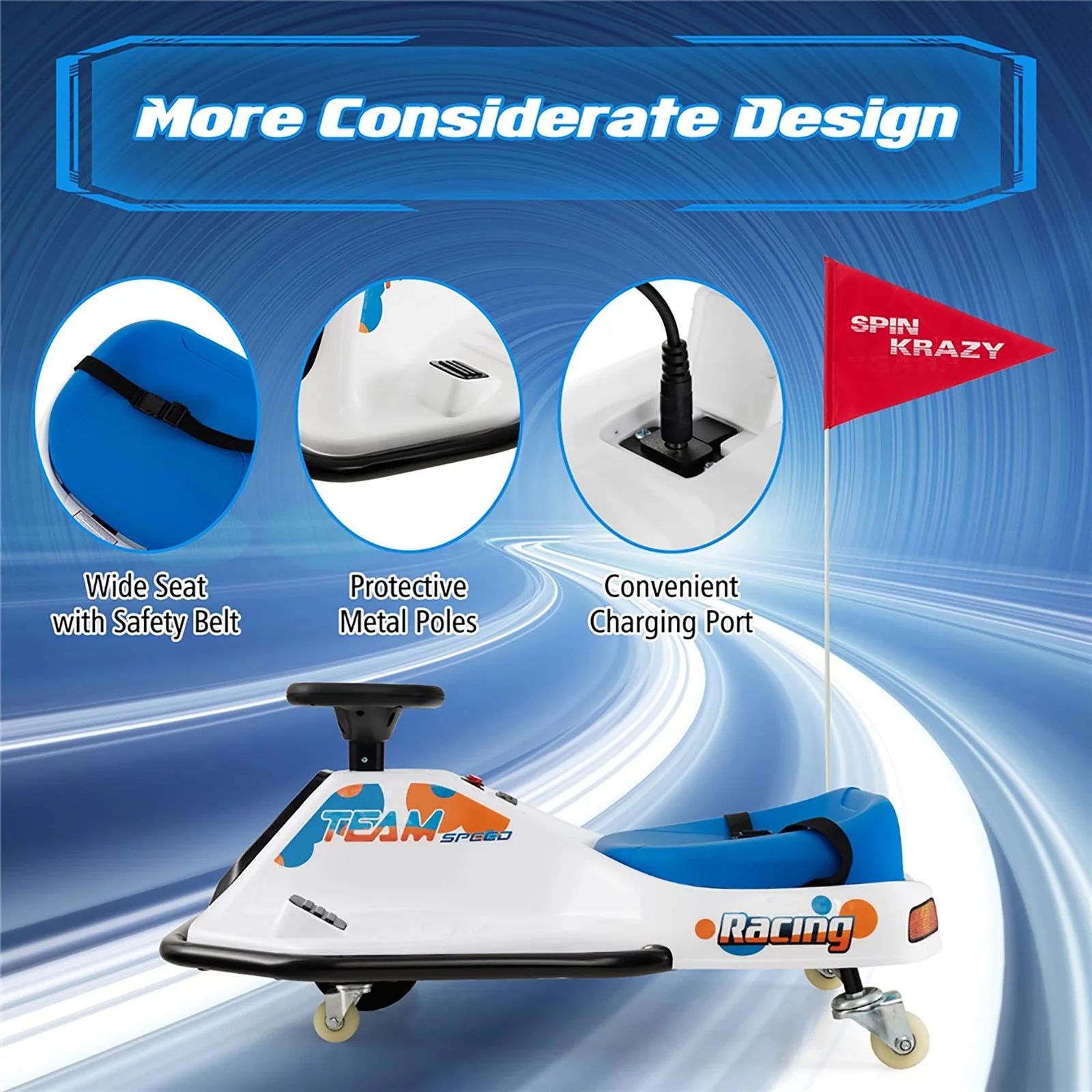 Electric Drifting Go Kart for Kids with 360° Spin, Wireless Control, and USB Radio - Image 4