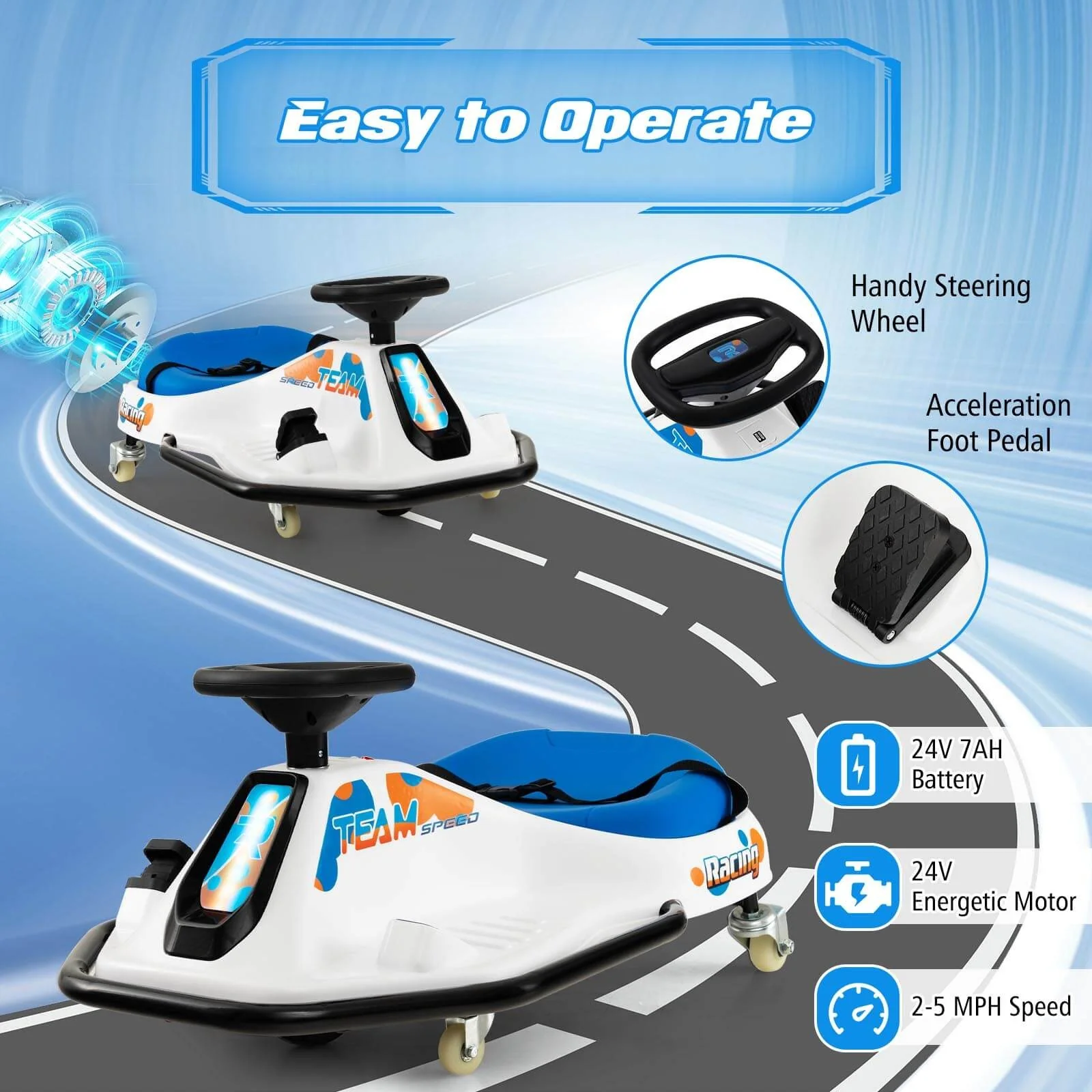 Electric Drifting Go Kart for Kids with 360° Spin, Wireless Control, and USB Radio - Image 6