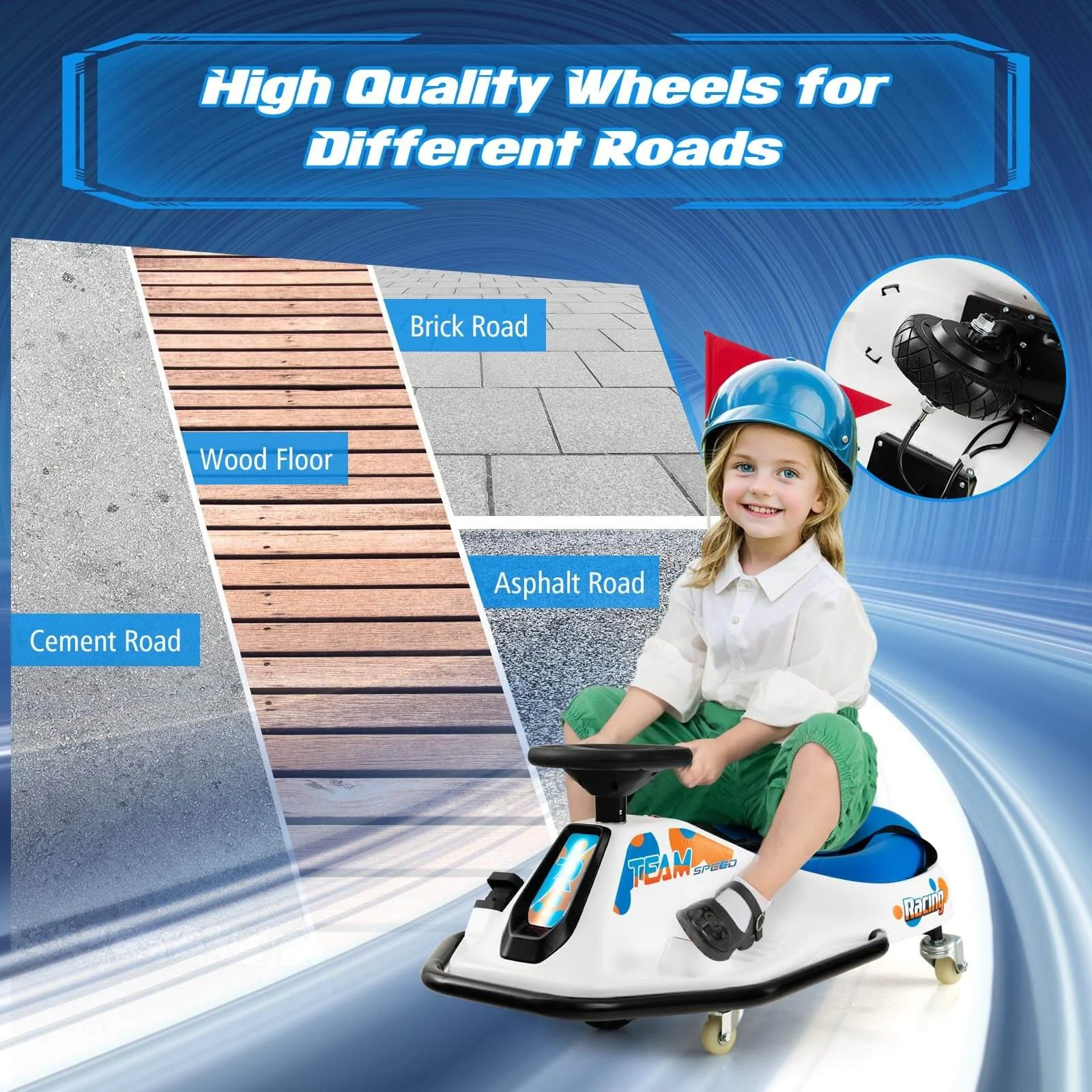 Electric Drifting Go Kart for Kids with 360° Spin, Wireless Control, and USB Radio - Image 8