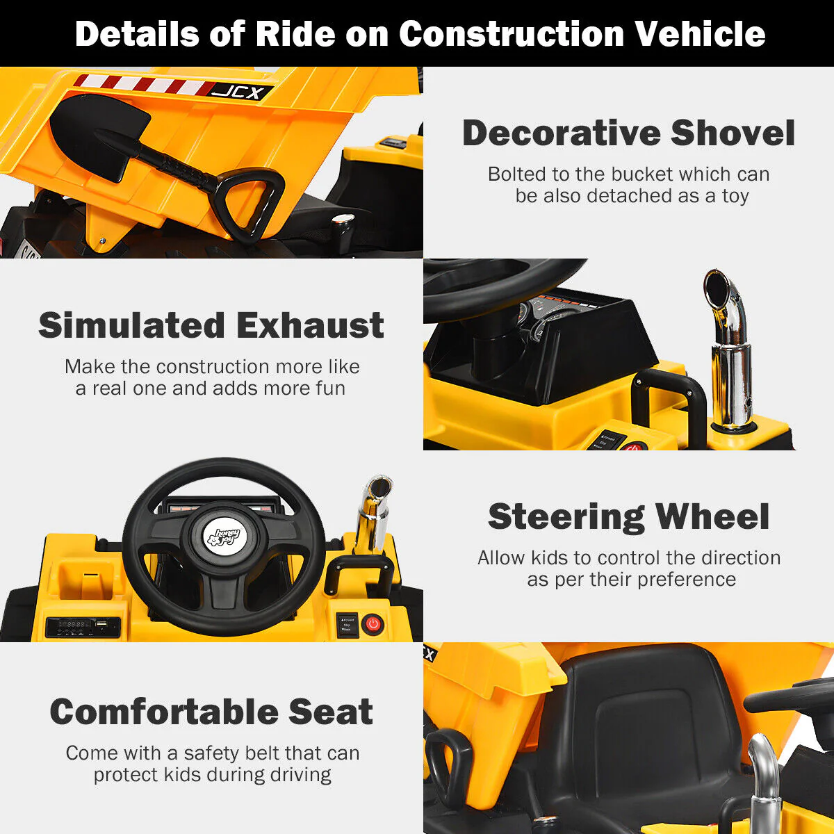 Electric Dump Truck RC Construction Tractor for Kids - 12V Battery Powered with Functional Bucket - Image 10