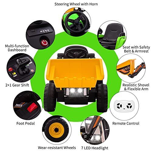 Electric Excavator Digger Ride-On Toy for Kids - 12V Battery Powered Outdoor Play Vehicle - Image 9