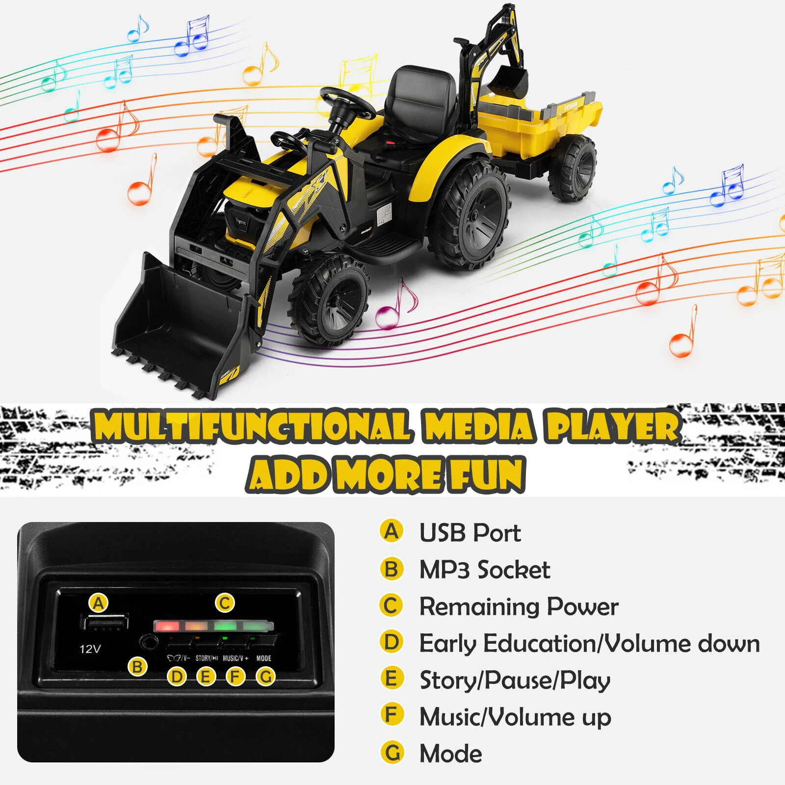 Electric Excavator Ride-On Toy for Kids with 12V Battery and 2 Modes - Image 6