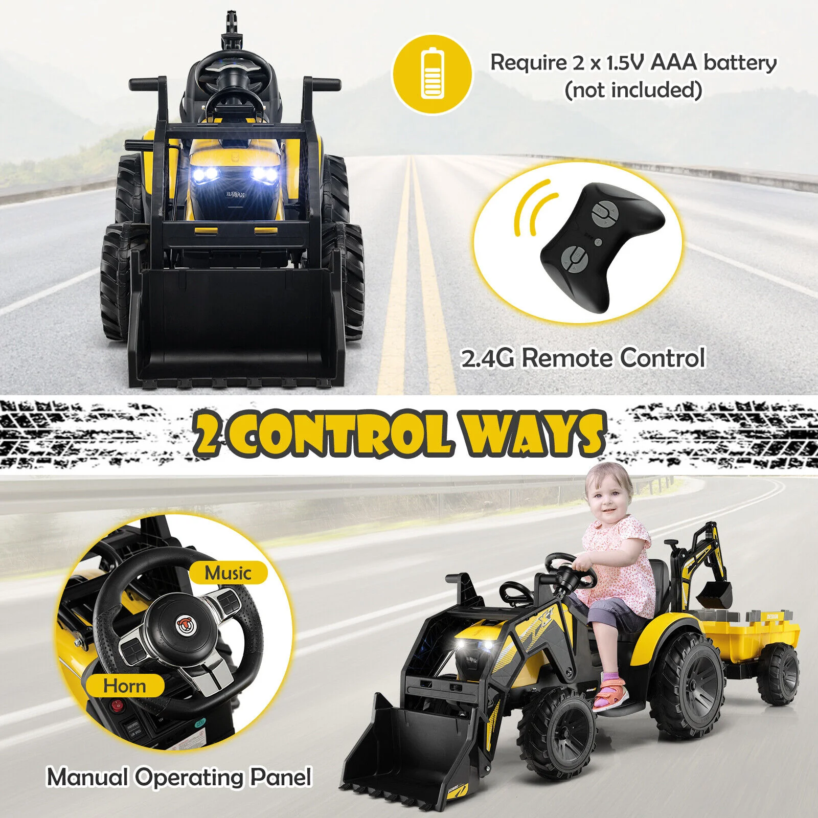 Electric Excavator Ride-On Toy for Kids with 12V Battery and 2 Modes - Image 7
