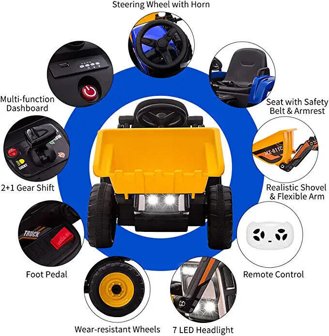 Electric Excavator Toy Vehicle for Kids with 12V Battery and 7-LED Headlights - Perfect Gift for Young Builders! - Image 6