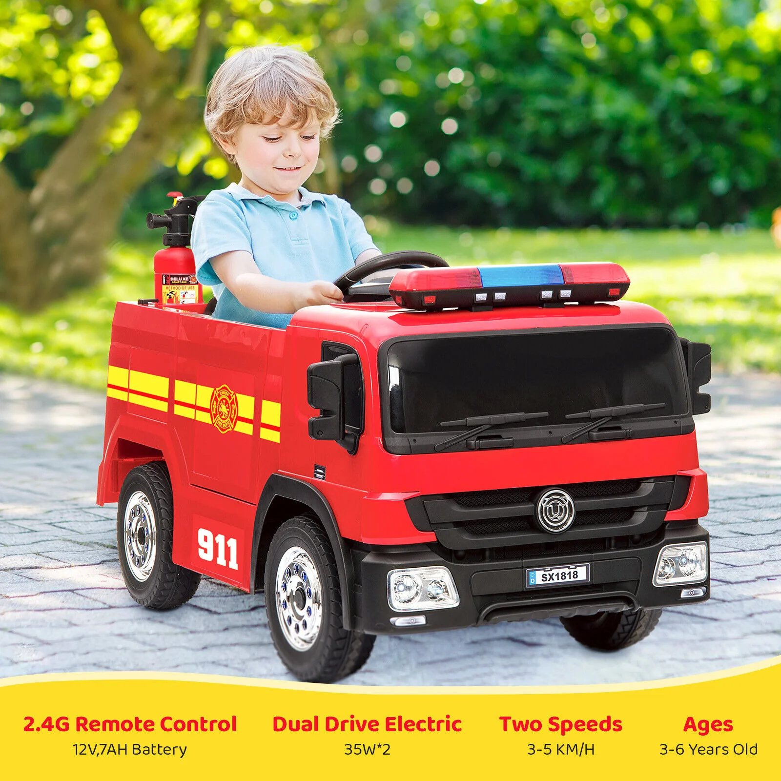 Electric Fire Truck Ride-On Toy for Kids with Remote Control, LED Lights, and MP3 Player - 12V - Image 6