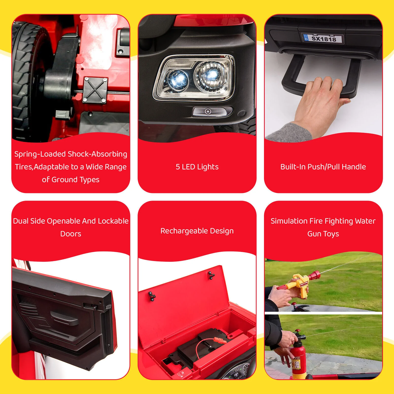 Electric Fire Truck Ride-On Toy for Kids with Remote Control, LED Lights, and MP3 Player - 12V - Image 8