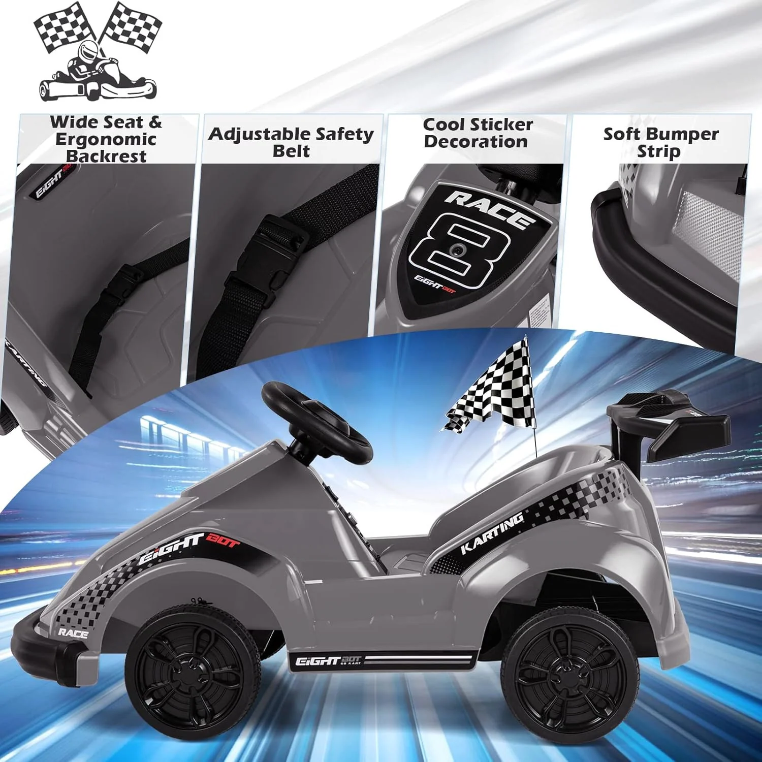 6V Battery-Powered Ride-On Racing Go-Kart with Parental Remote Control - Image 4