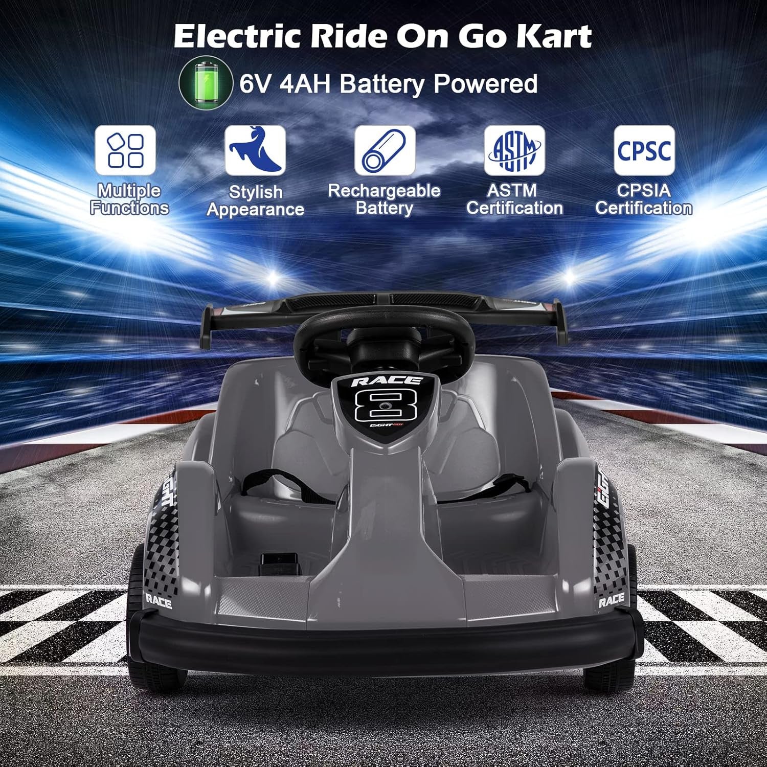 6V Battery-Powered Electric Ride-On Racing Kart with Remote Safety Control - Image 8